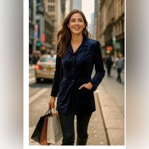 CAbi Entrance Midnight Blue Trench Coat Size Medium Style 3489